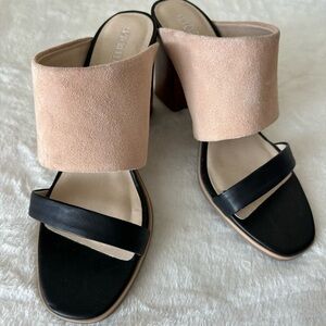 SEYCHELLES Lyra Black and Nude Leather Mules, size 8.5